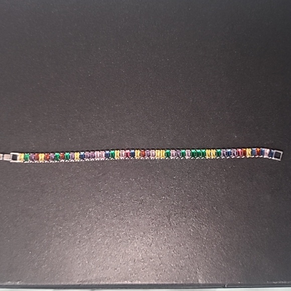 Rainbow Emerald Cut Rectangle Multi-Color  Crystal  Bracelet - Picture 2 of 3